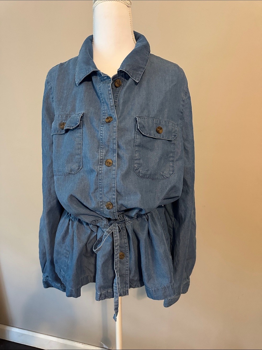 Charter Club Light Blue Denim Drawstring-Waist Jacket